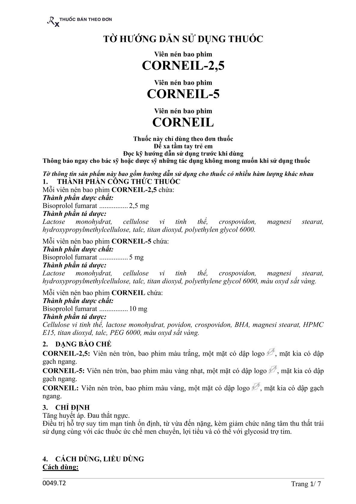 Corneil-2.5 điều trị tăng huyết áp, đau thắt ngực (6 vỉ x 10 viên) - 1